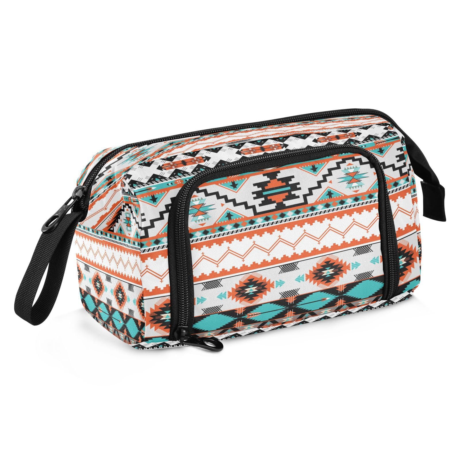 DEHOZO Portable Pencil Case Pen Bag with Zipper, Ethnic Aztec Geometric Large Pencil Pouch Pen Case Stationery Bag for Office School Student, Multifunctional Pen Box for Girl Boy Men Women