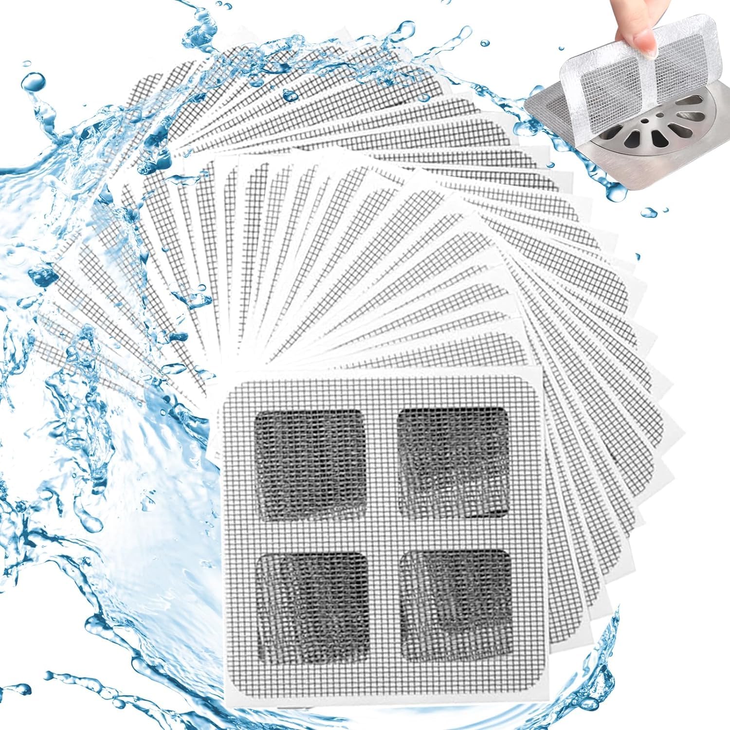 Disposable Floor Drain Hair Catcher Stickers, 4 Inch, Pack of 10, Shower Drain Mesh Stickers for Bathroom, Laundry, Bathtub, Kitchen Sink