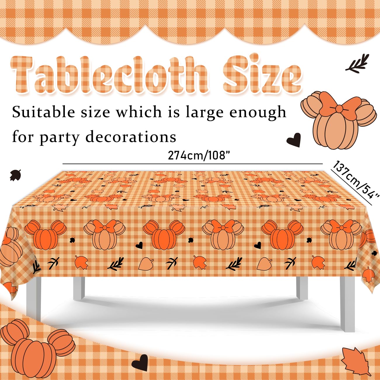 Fall Decorations Fall Tablecloth 4Pcs Pumpkin Mouse Head Rectangle Table Cloth Thanksgiving Autumn Maple Leaves Table Cover Plastic Disposable Table Cover for Fall Party Supplies 108 x 54 Inches