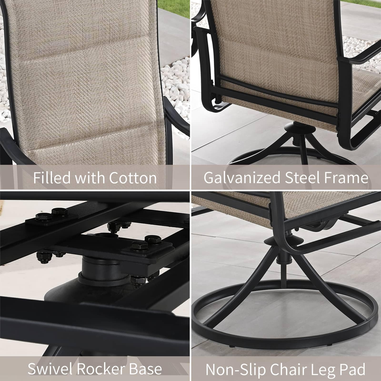 PatioFestival Patio Dining Chairs Textilene High Back Outdoor Swivel Rocker Chair Set of 2 with All Weather Frame (Khaki)