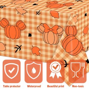 Fall Decorations Fall Tablecloth 4Pcs Pumpkin Mouse Head Rectangle Table Cloth Thanksgiving Autumn Maple Leaves Table Cover Plastic Disposable Table Cover for Fall Party Supplies 108 x 54 Inches