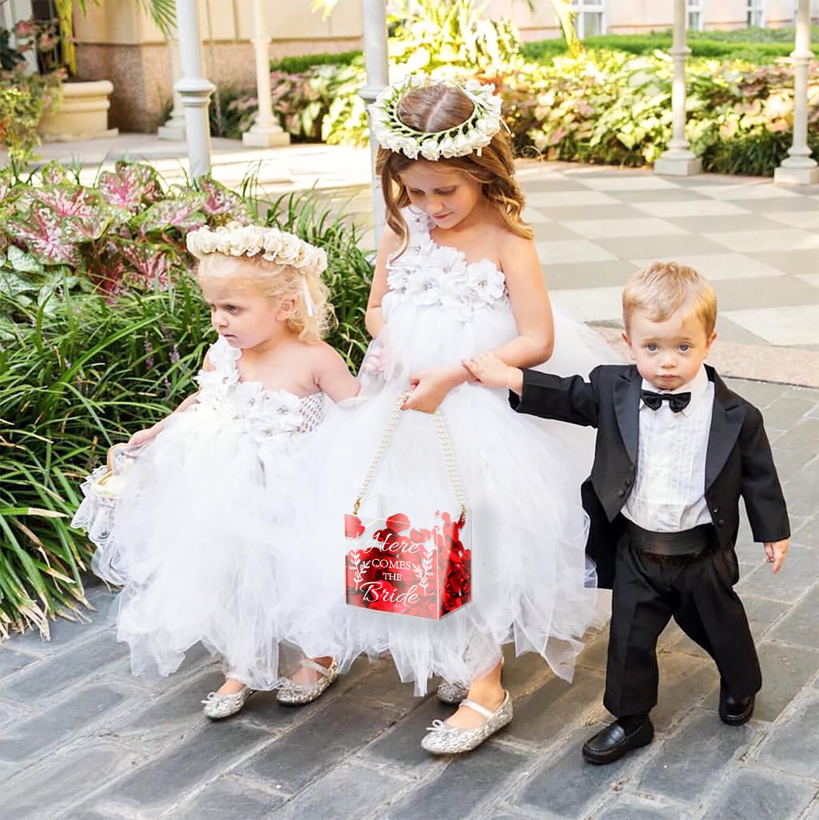 Pahdecor Clear Flower Girl Baskets for Wedding Acrylic Flower Basket With Pearl Handle Wedding Baskets for Flower Girls - Here Comes the Bride