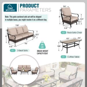 MFSTUDIO Outdoor Patio Furniture Set, 4 PCS Metal Patio Conversation Set for 5, Patio Sectional Sofa Set with High Backres 3-Seat Sofa, 2 Motion Sofa Chairs, 1 Coffee Table, 5.5" Thicken Cushions