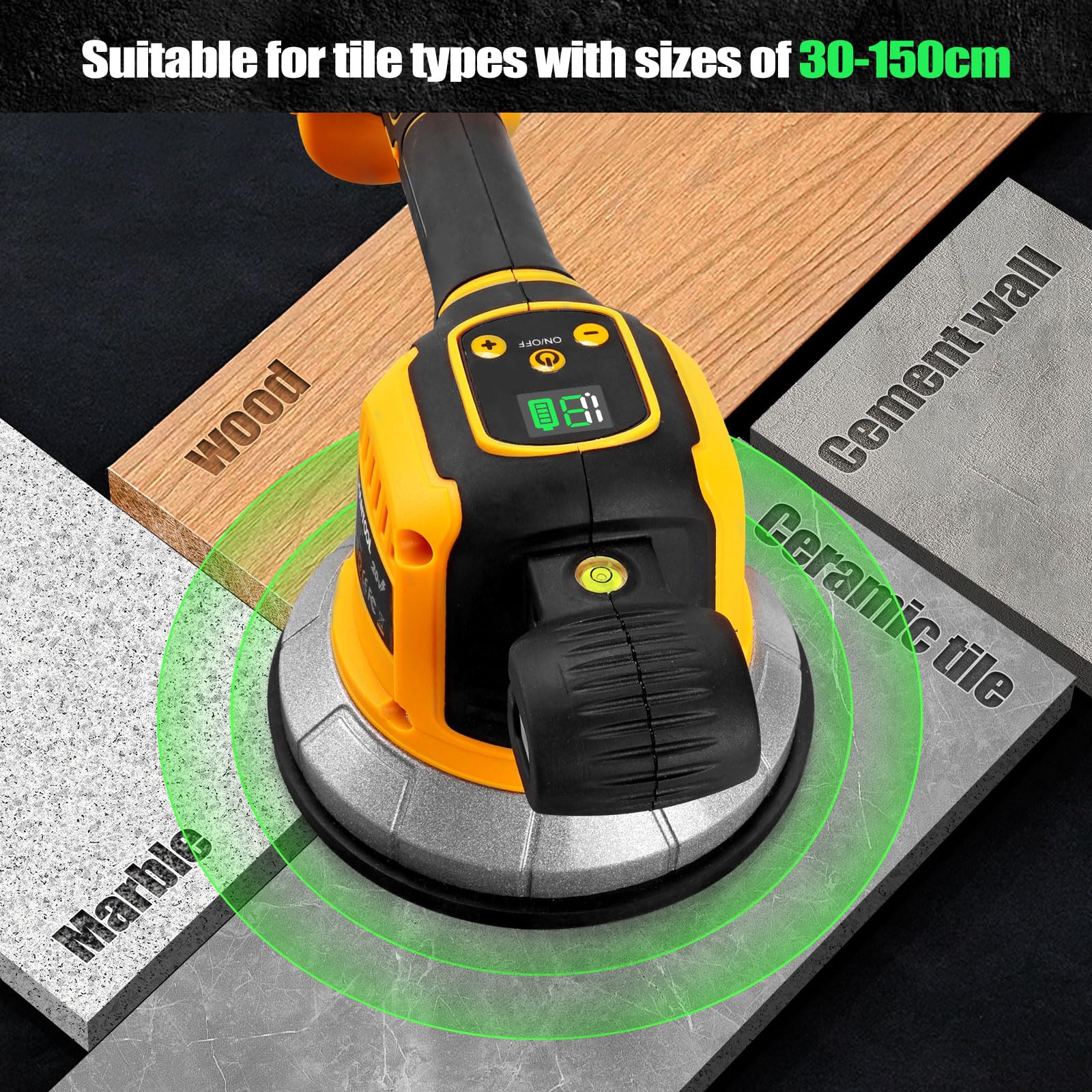 Tile Vibration Tool, Tile Vibration Leveling Machine for Universal 20V Battery Tile Vibration Installation Tool with 10 Speed, Suction Cup, Bubble Level, Tile Tools for Installation on Wall Floor Tile