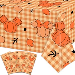 fall decorations fall tablecloth 4pcs pumpkin mouse head rectangle table cloth thanksgiving autumn maple leaves table cover plastic disposable table cover for fall party supplies 108 x 54 inches