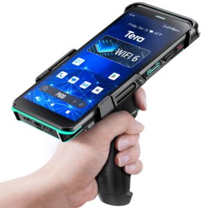 tera android 11 barcode scanner pda: with pistol grip wi-fi 6 ready handheld mobile computer 6” full screen qualcomm cpu hs7 scan engine ip67 rating 4+64 gb qc 3.0 fast charge inventory scanner p600