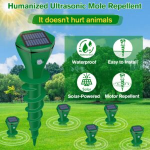 Ultrasonic Mole Repellent Outdoor, 2024 Upgrade Mole Repellent Solar-Powered for Lawn Garden Yard, Mole and Vole Repellent Waterproof, Effectively Repels Gophers Snake Chipmunks Groundhogs, 4 Pack