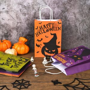 24Pcs Halloween Trick or Treat Paper Gift Bags Happy Halloween Theme Candy Bags with Handles Pumpkin Ghost Black Cat Goodie Favors Bags for Gift Wrapping Holiday Birthday Party DIY Crafts