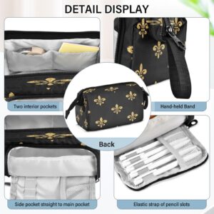 DEHOZO Portable Pencil Case Pen Bag with Zipper, Mardi Gras Fleur De Lis Large Pencil Pouch Pen Case Stationery Bag for Office School Student, Multifunctional Pen Box for Girl Boy Men Women