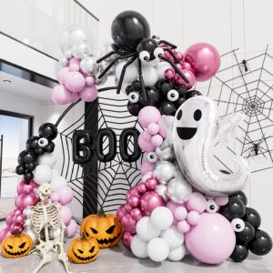 Pink Halloween Balloon Garland Arch Kit,122Pcs Halloween Black pink White Balloons Large Boo Ghost Foil Balloons Spider Balloons for Girl Birthday Baby Shower Party Decorations