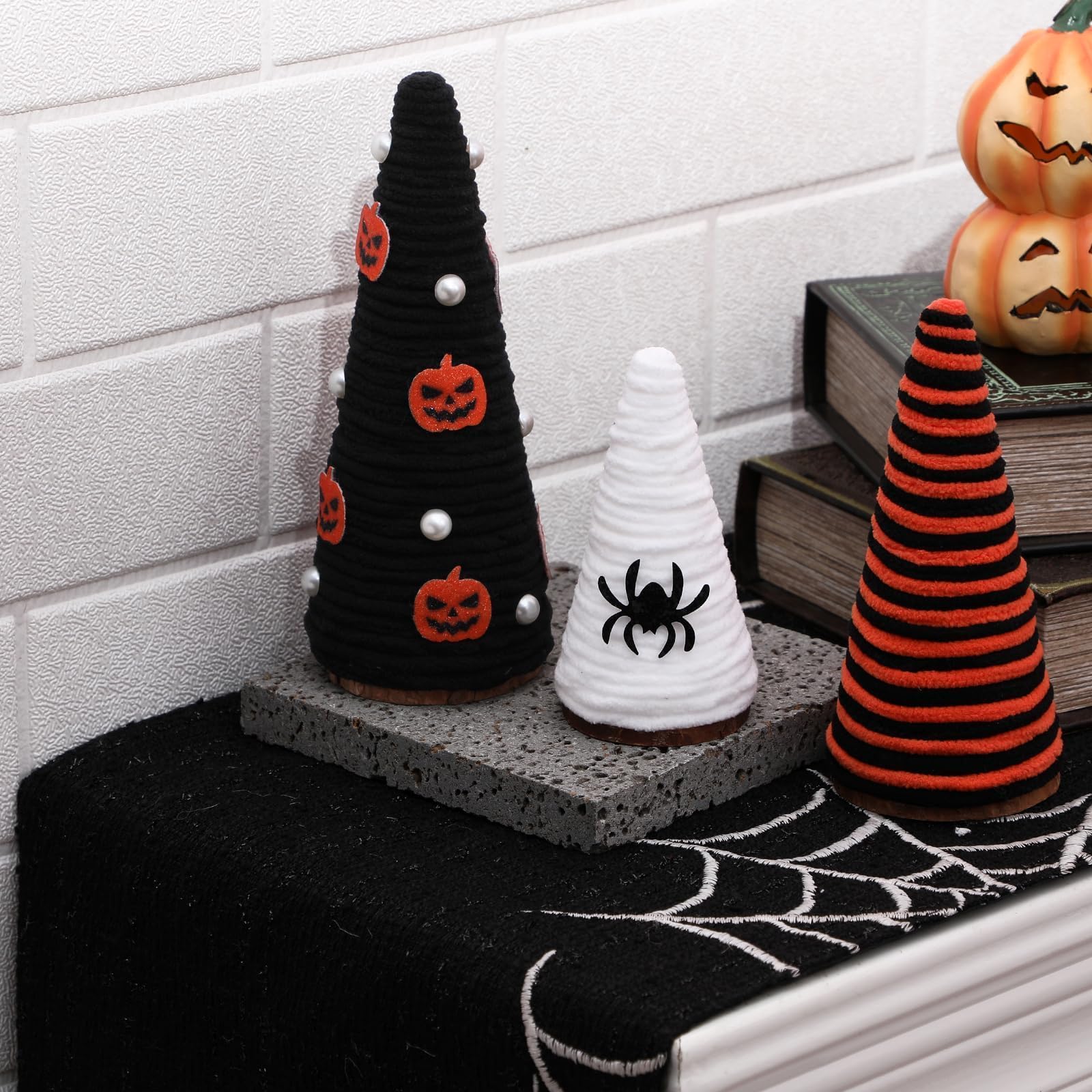 Huray Rayho 3 PCS Halloween Table Decorations Halloween Table Centerpiece Mini Trees Halloween Pumpkin Decor for Indoor Room Kitchen Home Tiered Tray Decor