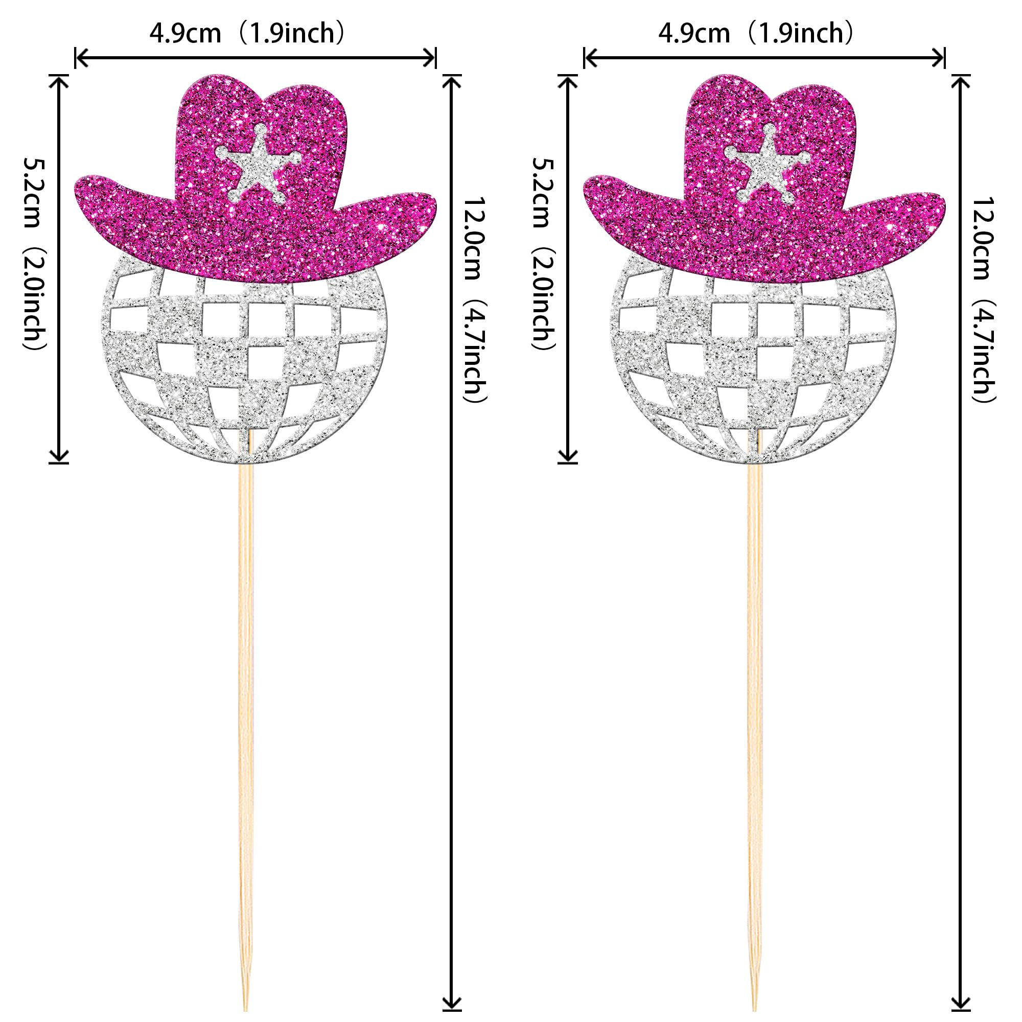 24 PCS Disco Ball Cowgirl Hat Cupcake Toppers Glitter Star Western Cowboy Hat Disco Balls Cupcake Picks for 1970s Disco Music Theme Wedding Bridal Shower Birthday Party Cake Decorations Supplies