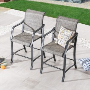 top home space outdoor bar stool set of 2,patio height stools & bar chairs,all-weather patio chairs for backyard lawn garden,300 lbs capacity(grey)