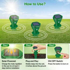 Ultrasonic Mole Repellent Outdoor, 2024 Upgrade Mole Repellent Solar-Powered for Lawn Garden Yard, Mole and Vole Repellent Waterproof, Effectively Repels Gophers Snake Chipmunks Groundhogs, 2 Pack