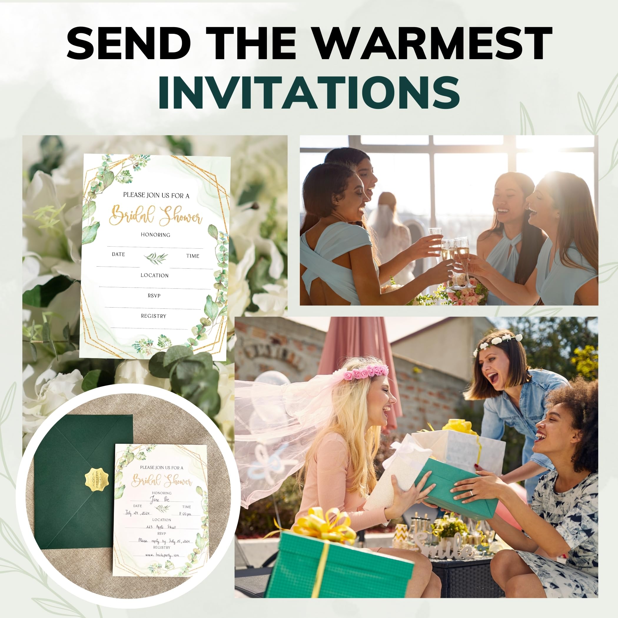 STOFINITY Bridal Shower Invitations With Envelopes - Wedding Shower Invitations, Greenery Bridal Shower Invites, Fill In Party Invitation Cards For Weddings, Parties, Receptions