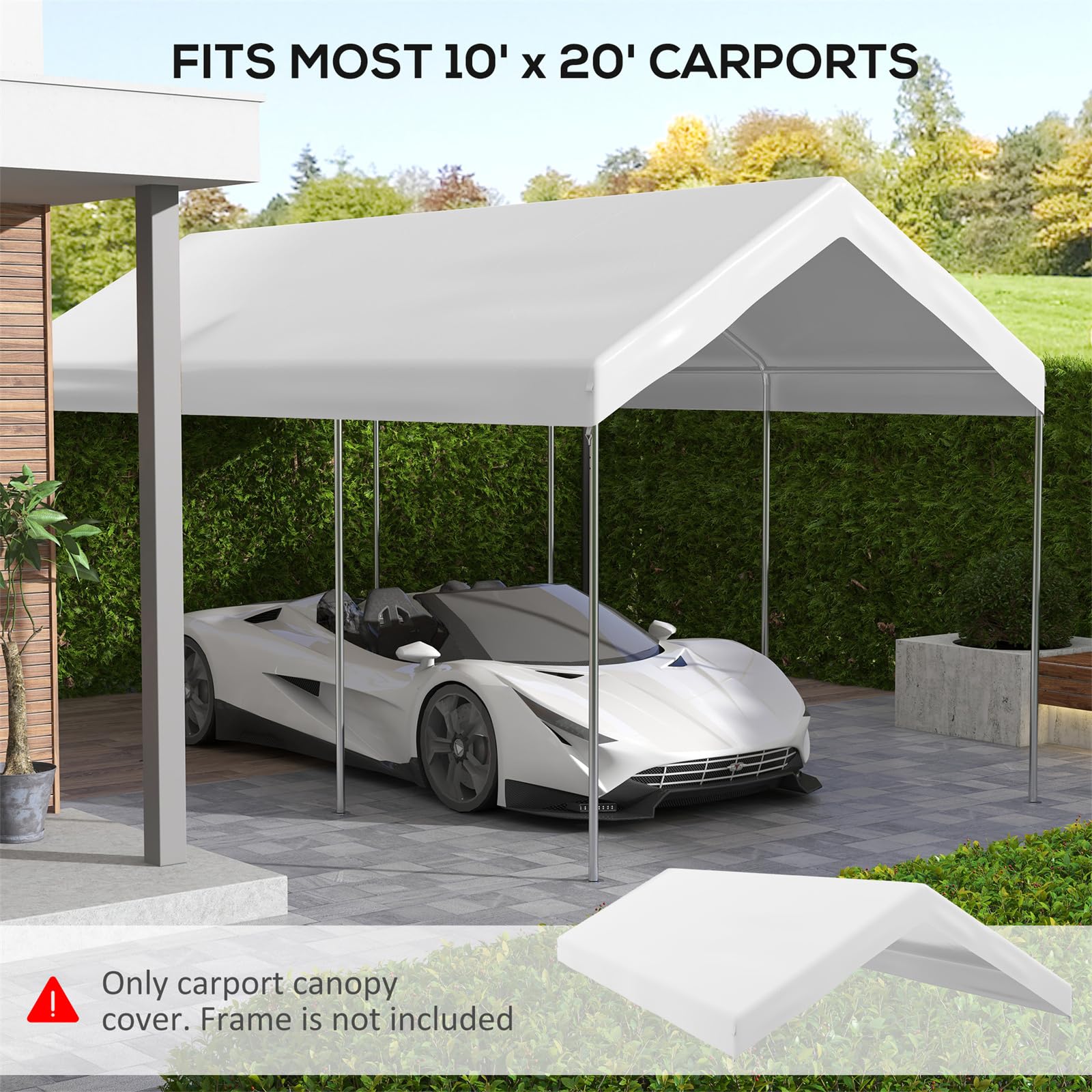 Generic 10x20 Canopy Replacement Cover, Heavy Duty Carport Canopy, UV Resistant Car Tent Cover, Water Resistant Car Port Cover with Ball Bungee Cords, White, Only Cover, W2225P164083