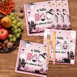 48Pcs A Little Boo Is Almost Due Decorations Pink Halloween Napkins Little Boo Baby Shower Decorations Girl for Halloween Baby Shower Decorations for Girl