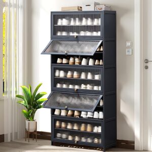 njawnn Shoe Cabinet with Doors, 10-Tier Tall Shoe Storage Cabinet with Adjustable Shelves, Wooden Shoes Rack Shoe Storage Organizer for Entryway, Hallway, Closet, Living Room