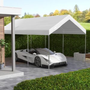 Generic 10x20 Canopy Replacement Cover, Heavy Duty Carport Canopy, UV Resistant Car Tent Cover, Water Resistant Car Port Cover with Ball Bungee Cords, White, Only Cover, W2225P164083