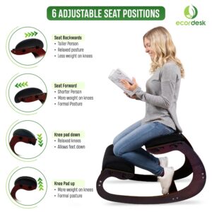 Ecordesk Ergonomic Kneeling Chair - Natural Latex Foam - Posture Chair for Desk with Adjustable Seat & Knee Pad, Rocking Knee Chair for Upright Posture (Walnut)