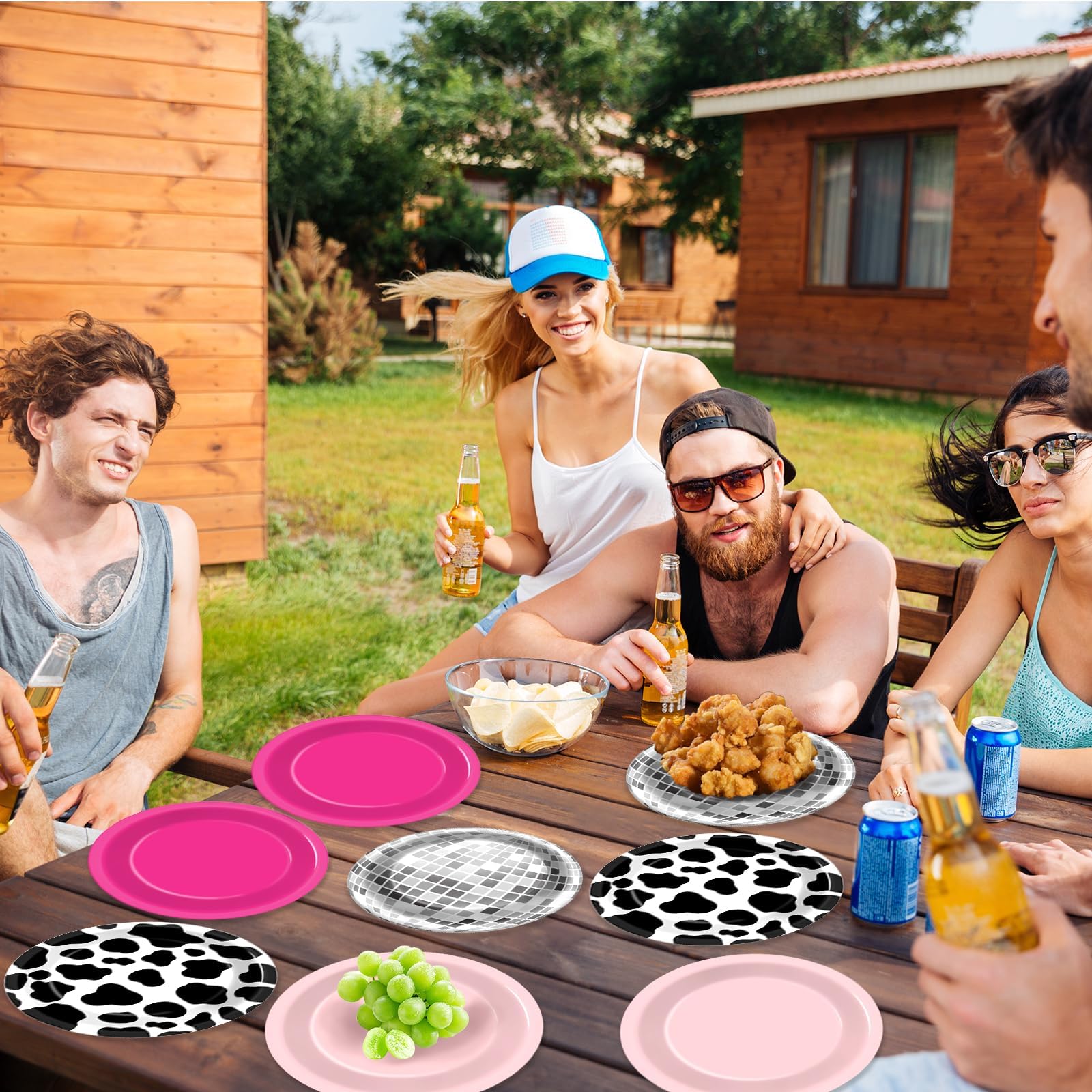 48Pcs Western Cowgirl Party Paper Plates for Cow Print Themed Party Supplies 7" Hot Pink Disco Ball Disposable Dessert Plates for Cowgirl Birthday Bachelorette 80s 90s Disco Shower Party Decorations