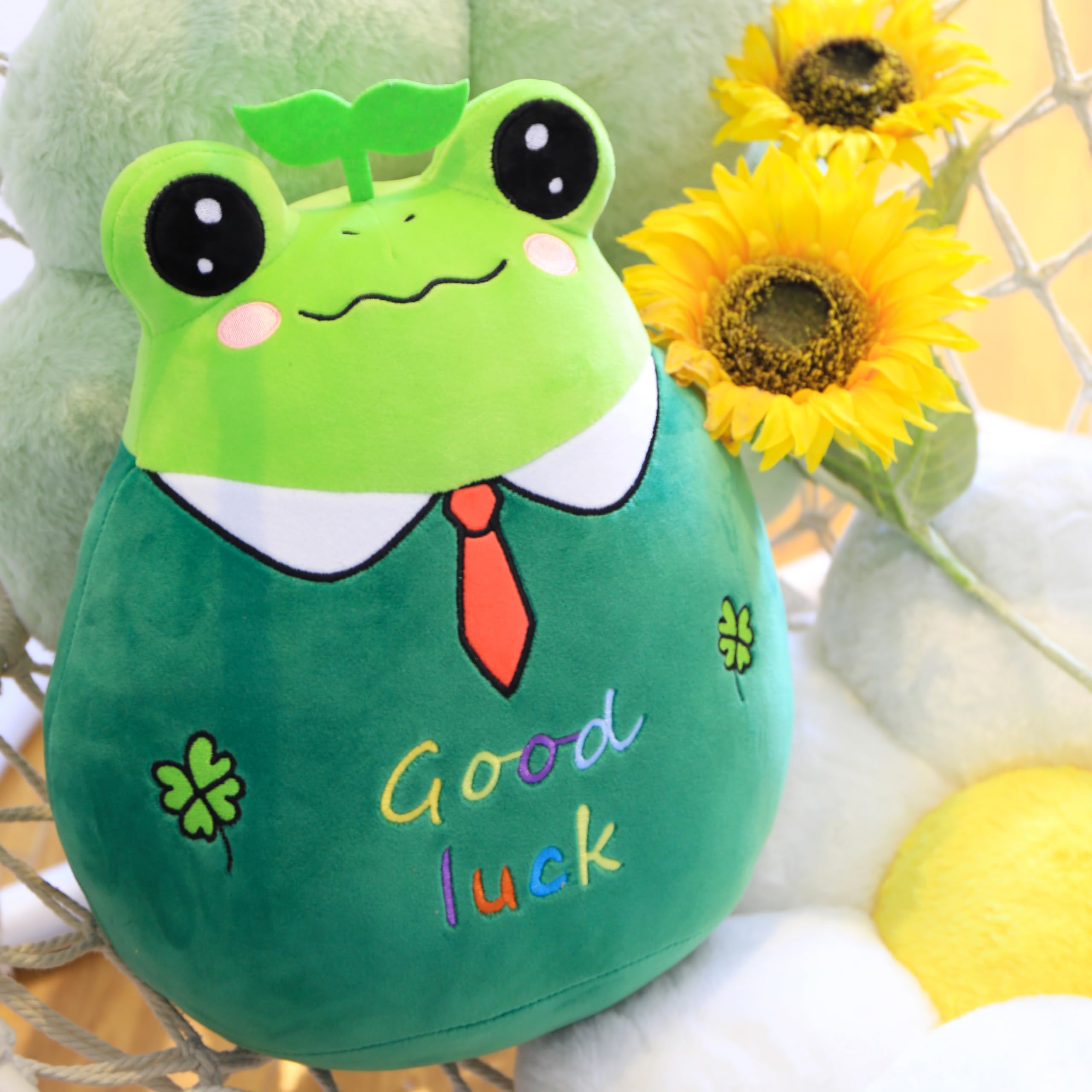 Jrystar 14’’ Good Luck Frog Plush Pillow Soft Frog Plush Hugging Pillow Toy Cute Frog Stuffed Animal Doll Plushie Christmas Birthday Festival Gifts for Kids