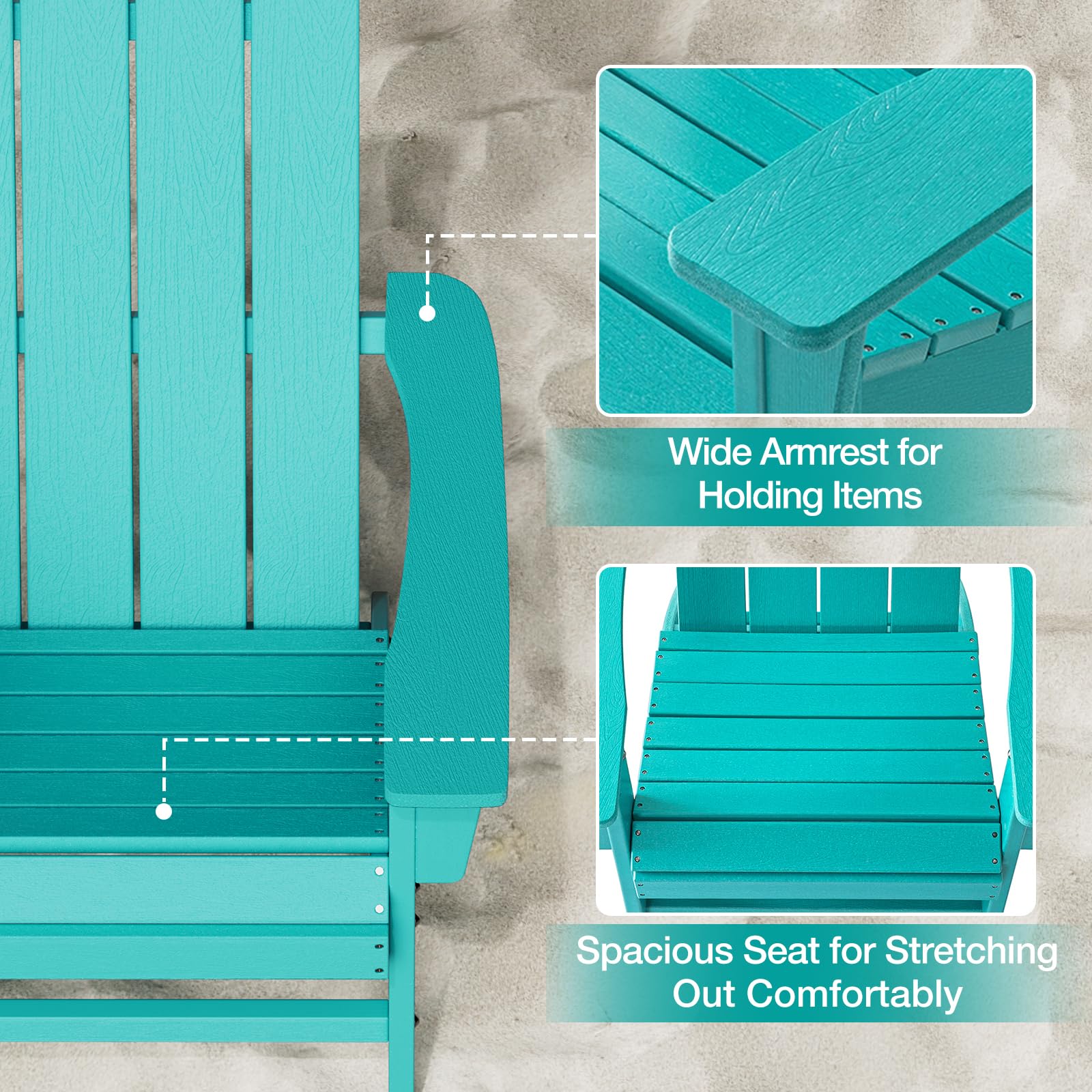 Adirondack Chair with Ottoman Weather Resistant Fire Pit Chairs with Footrest HDPE Outdoor Adirondack Chair for Patio Front Porch Pool Garden Deck Fire Pit Outside, Teal