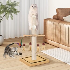 Paroto Cat Scratching Post, Sisal Scratching Posts for Indoor Cats Adults with Hanging Ball and Interactive Toys, 2 Mounting Methods Cat Scratcher for Kitten Cats, 25 inches