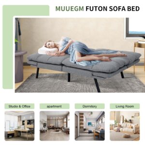 MUUEGM Futon Sofa Bed, Convertible Memory Foam Futon Couch Bed, Modern Love Seat Daybed Sofa for Living Room,Small Space,Office,Adjustable Backrests Armrests 71" Sofa Bed,Light Grey