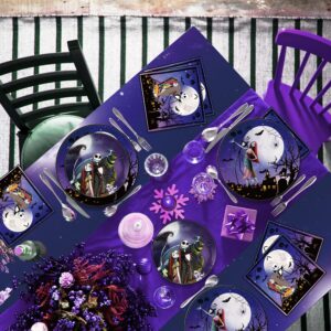 114pcs Nightmare Christmas Birthday Decorations Halloween Tableware Set Includes Happy Birthday Banner, 9 Inches Plates, 7 Inches Plates, Napkins, Cups, Fork, Balloons and Tablecloth for Serve 20