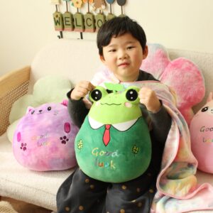 Jrystar 14’’ Good Luck Frog Plush Pillow Soft Frog Plush Hugging Pillow Toy Cute Frog Stuffed Animal Doll Plushie Christmas Birthday Festival Gifts for Kids