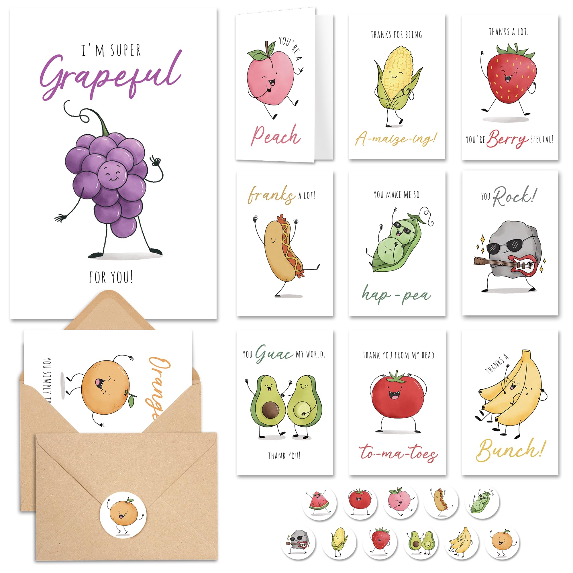 20 Funny Thank You Cards (4"x6") with 20 Envelopes & Stickers, Funny Encouragement Greeting Congratulations Cute Cards for Bestie Friend Teacher, Cartoon Cute Thank You Cards for All Occasions