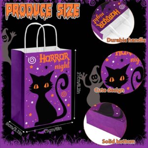 24Pcs Halloween Trick or Treat Paper Gift Bags Happy Halloween Theme Candy Bags with Handles Pumpkin Ghost Black Cat Goodie Favors Bags for Gift Wrapping Holiday Birthday Party DIY Crafts