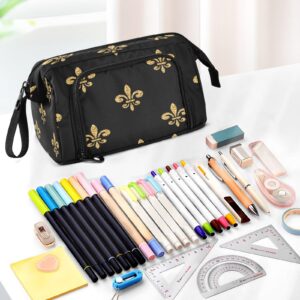 DEHOZO Portable Pencil Case Pen Bag with Zipper, Mardi Gras Fleur De Lis Large Pencil Pouch Pen Case Stationery Bag for Office School Student, Multifunctional Pen Box for Girl Boy Men Women