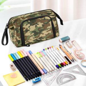 DEHOZO Portable Pencil Case Pen Bag with Zipper, Military Camo Camouflage Large Pencil Pouch Pen Case Stationery Bag for Office School Student, Multifunctional Pen Box for Girl Boy Men Women