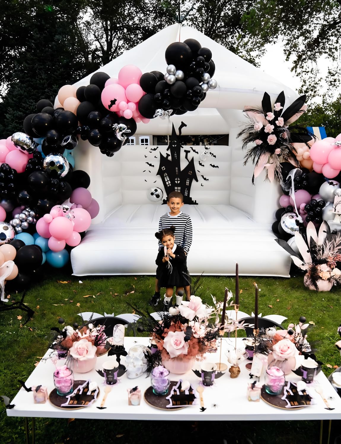 Pink Halloween Balloon Garland Arch Kit,122Pcs Halloween Black pink White Balloons Large Boo Ghost Foil Balloons Spider Balloons for Girl Birthday Baby Shower Party Decorations