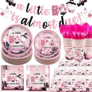 yavxzvbw 183pcs a little boo is almost due decorations little boo baby shower decorations girl halloween tableware halloween plates and napkins for halloween baby shower decorations for girl