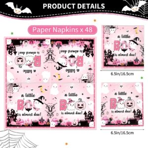 48Pcs A Little Boo Is Almost Due Decorations Pink Halloween Napkins Little Boo Baby Shower Decorations Girl for Halloween Baby Shower Decorations for Girl