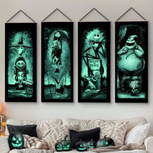 katchon, spooky halloween stretching portrait - 47x16 inch, pack of 4 | haunted mansion stretching portraits for halloween decorations | skeleton halloween banner for halloween party decorations