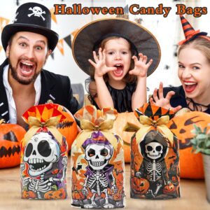 Jexila 50PCS Halloween Candy Bags Halloween Goodie Treat Bags with Drawstring Halloween Party Favor Bags for Kids Trick or Treat 5.9''X9'' (Skull)