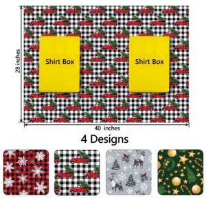 GIOLNIAY Christmas Wrapping Paper for Men Women Kids - Holiday Gift Wrap Red & Black Plaid with Truck, Black & White Plaid with Snowflake Xmas Design - 6 Jumbo Sheets, 28″×40″ Each, Easy to Store