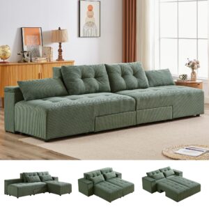 upyooe modular sectional sofa, convertible 3 in 1 sleeper sofa bed with 4 storage space, king size pull out bed, 77''-111'' wide sectional couch, loveseat sofa chaise for living room, corduroy green