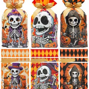 Jexila 50PCS Halloween Candy Bags Halloween Goodie Treat Bags with Drawstring Halloween Party Favor Bags for Kids Trick or Treat 5.9''X9'' (Skull)