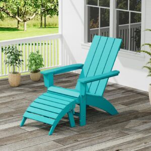 adirondack chair with ottoman weather resistant fire pit chairs with footrest hdpe outdoor adirondack chair for patio front porch pool garden deck fire pit outside, teal