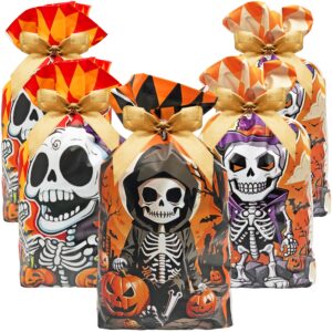 jexila 50pcs halloween candy bags halloween goodie treat bags with drawstring halloween party favor bags for kids trick or treat 5.9''x9'' (skull)