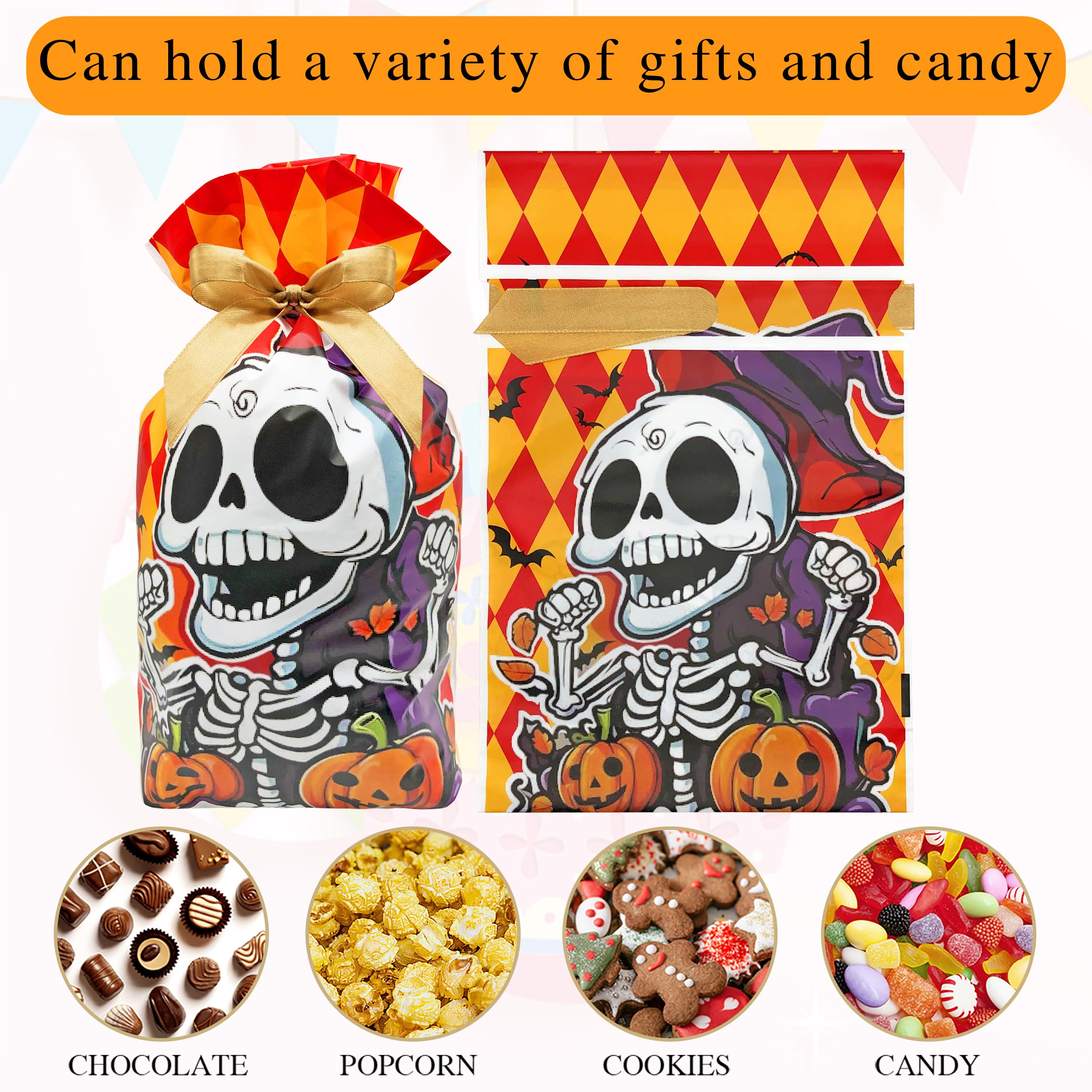 Jexila 50PCS Halloween Candy Bags Halloween Goodie Treat Bags with Drawstring Halloween Party Favor Bags for Kids Trick or Treat 5.9''X9'' (Skull)