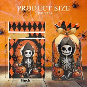 Jexila 50PCS Halloween Candy Bags Halloween Goodie Treat Bags with Drawstring Halloween Party Favor Bags for Kids Trick or Treat 5.9''X9'' (Skull)