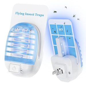 flying insect trap 2 devices+6 refills, bug zapper+insect trap for home,kill grid & glue dual efficacy mosquito killer,plug-in fly traps for flies, fruit flies, moths, gnats, and other