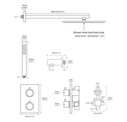 SYLKWOR Bathroom Taps, Bathtub Faucets and Shower Heads Shower Set Mixer Valve Function Bathtub Mixer Taps Hot and Cold Wall Mounted Bathroom Shower Faucet with Hand Interestilife/10 inch