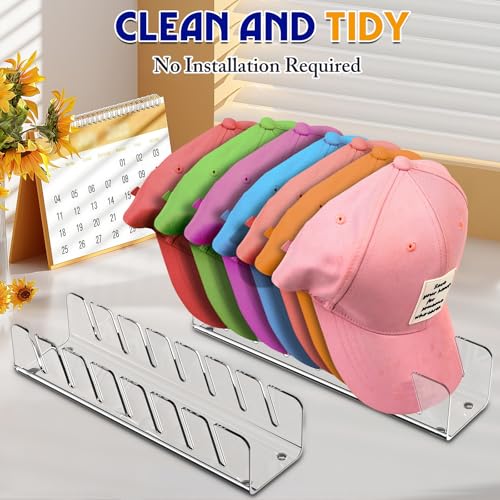 ieesspd 2Pcs Hat Stand for Baseball Caps, No Install, New Hat Htand Deepen The Grooves,Clear Acrylic Hat Holder for 14 Baseball Caps, Hat Racks Display Storage for Bedroom, Closet, Dresser, Entrance